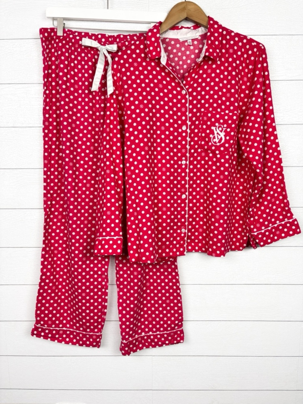 Victoria’s Secret Matching Pajama Set Pink Polka Dot Button Shirt Pant Medium